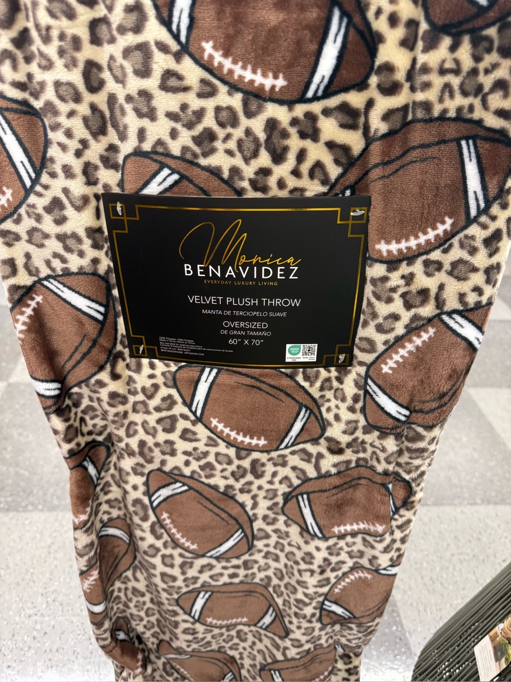 Football Print Plush throw blanket- Brown